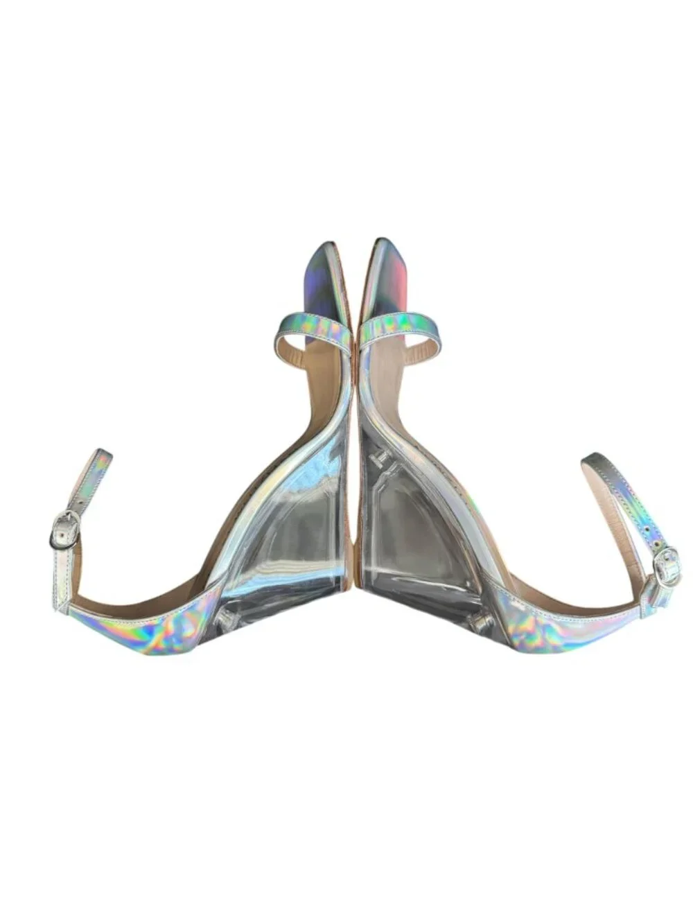 Stuart Weitzman Nudistlucite Holographic Clear-Wedge Sandals Women's, 9B NWOB - Picture 6 of 10
